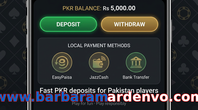 Deposit and withdrawal screen with PKR methods